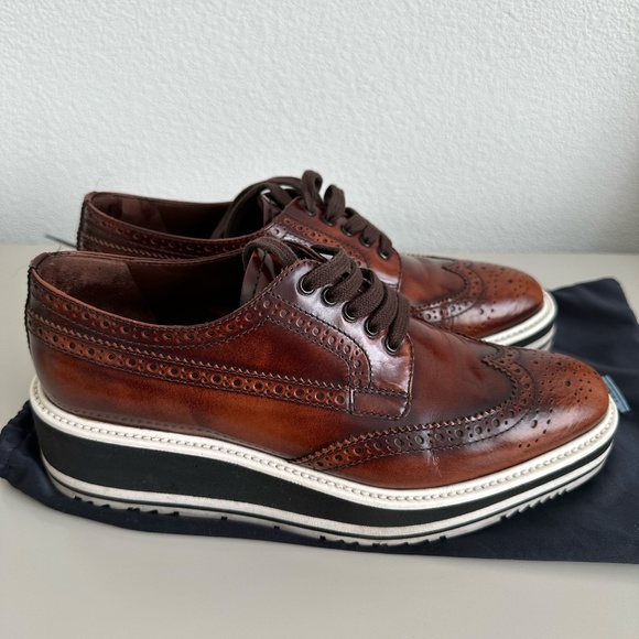 Cognac Oxford Brogue Platform Loafers - Picture 3 of 8